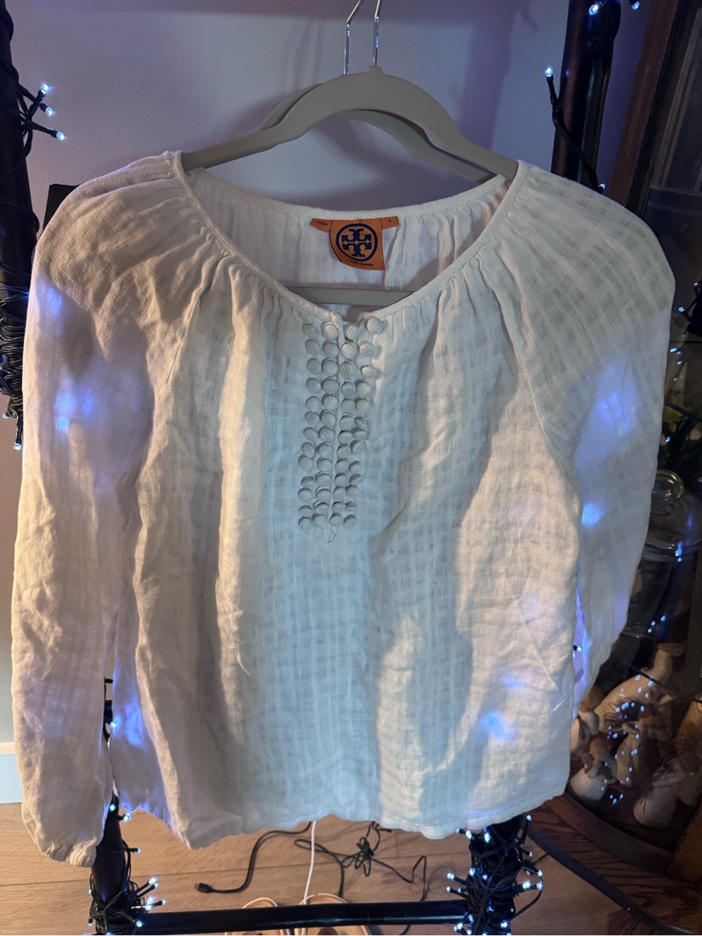 Tory Burch White Button-Front Peasant Blouse